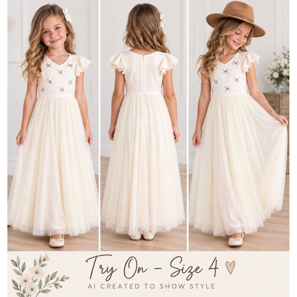 Joyfolie Mia Joy Ophelia Cream Tulle Rhinestone Dress Girls Size 4 NEW $88